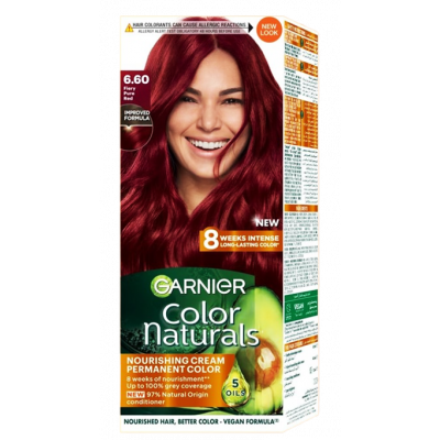GARNIER COLOR NATURALS 6.60 FIERY PURE RED — NOURISHING CREAM PERMANENT HAIR COLOR 150 GM